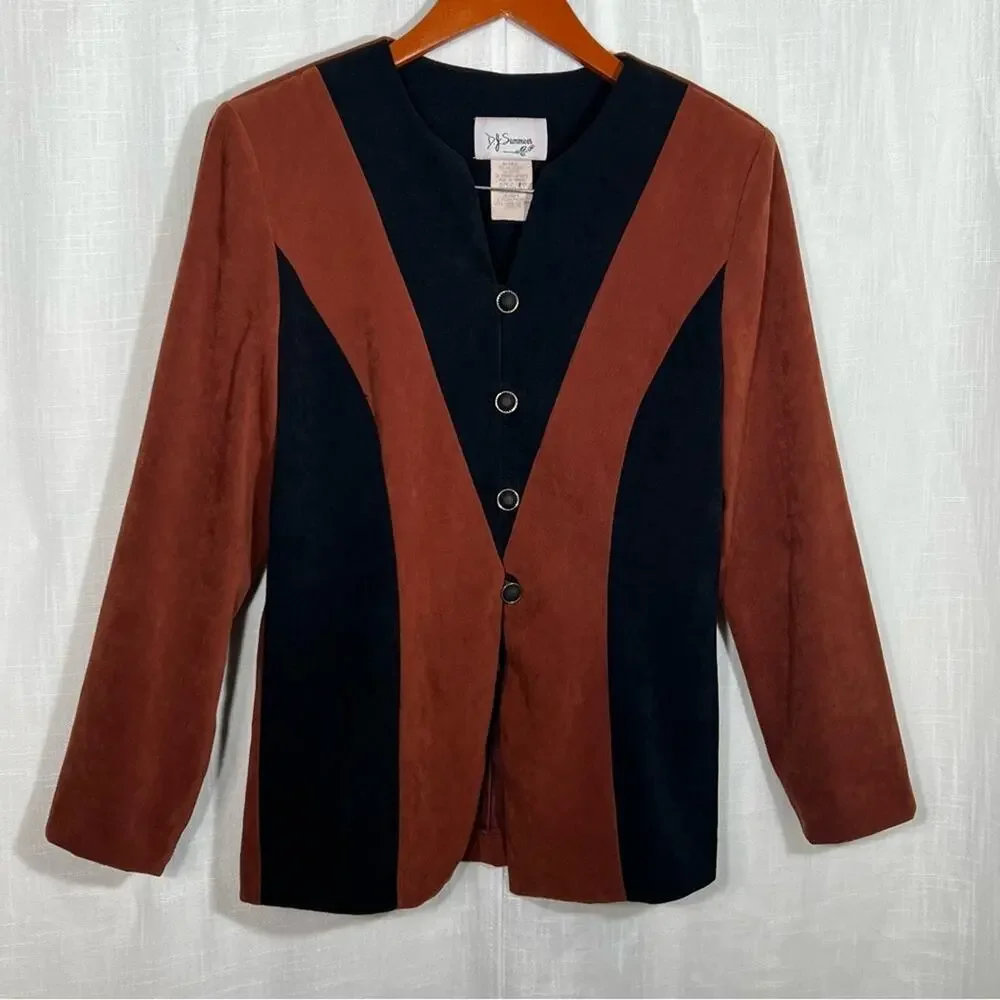 Vintage DJ Summers 90s Mod Retro‎ Faux Suede Button Front Blazer Size 10P